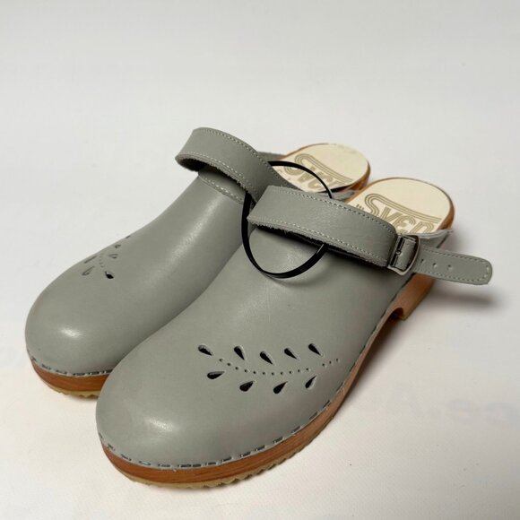 SVEN Original Grey Leaf Punch Leather Clogs – 7.5/8 Womens NARROW Fit - Picture 2 of 10